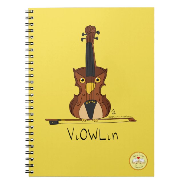 Funny Violin Cute Owl Musician Kids Music Notebook (Front)