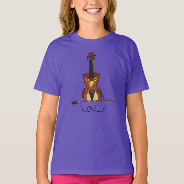 Funny Violin Cute Owl Musician Kids Music T-Shirt (Front)