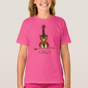 Funny Violin Owl Music Kid's Girl's T-Shirt