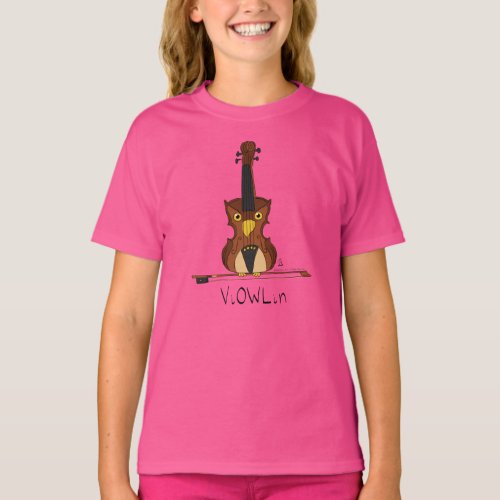 Funny Violin Owl Music Kids Girls T_Shirt