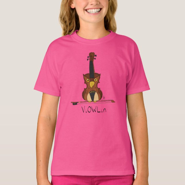 Funny Violin Owl Music Kid's Girl's T-Shirt (Front)
