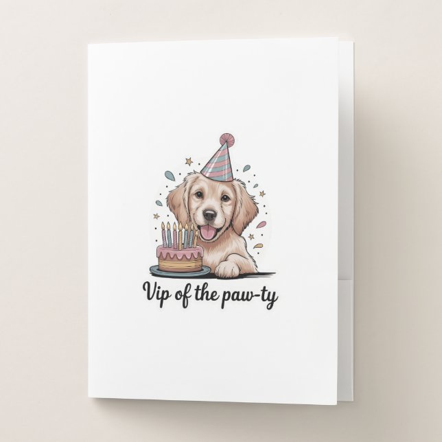 Funny "VIP of the Paw-ty" Dog Birthday Pocket Folder (Front)