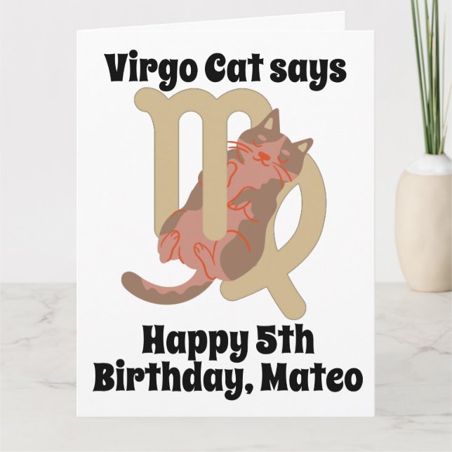 Funny Virgo Cat Personalized Birthday Card (Front)