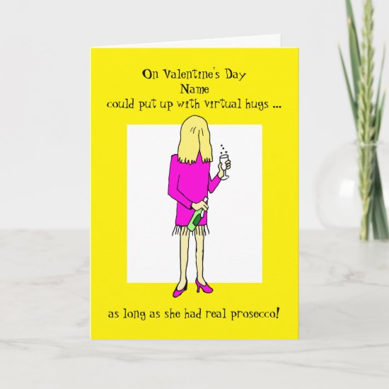 Funny Virtual Hugs Prosecco Valentine's Day Card