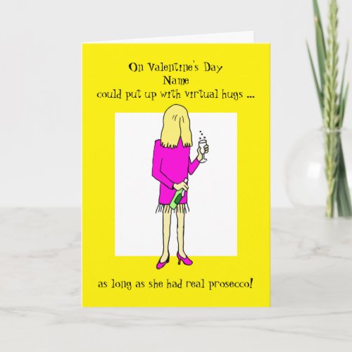 Funny Virtual Hugs Prosecco Valentines Day Card