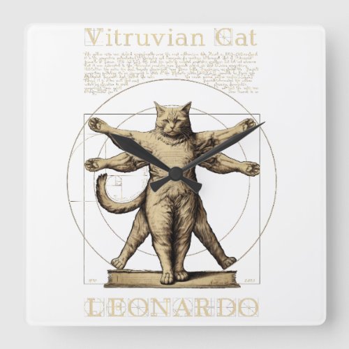 Funny Vitruvian Cat  Pet Animal Owners Square Wall Clock