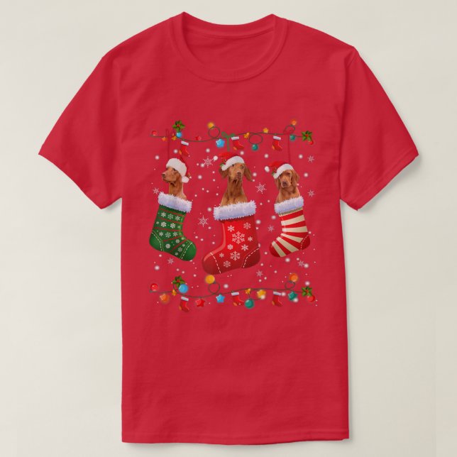 Funny Vizsla Christmas Socks Lights Funny Dog Love T-Shirt (Design Front)
