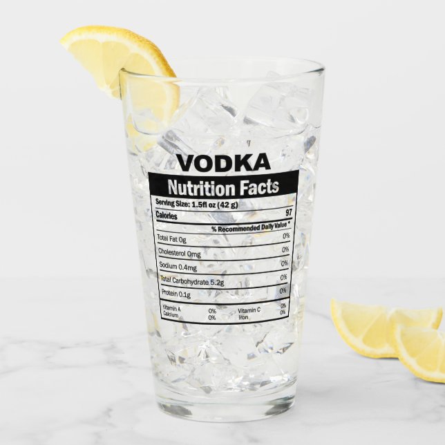Funny Vodka Nutrition Facts Glass (Front Ice)