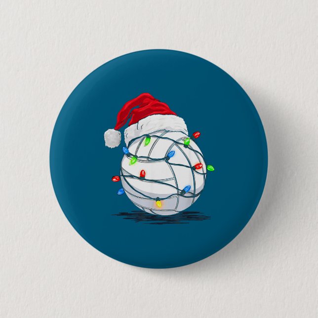 Funny Volleyball Ball Christmas Graphics Lights Lo Button (Front)