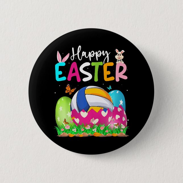 Funny Volleyball Ball Hatched From Egg Easter Day Button (Front)