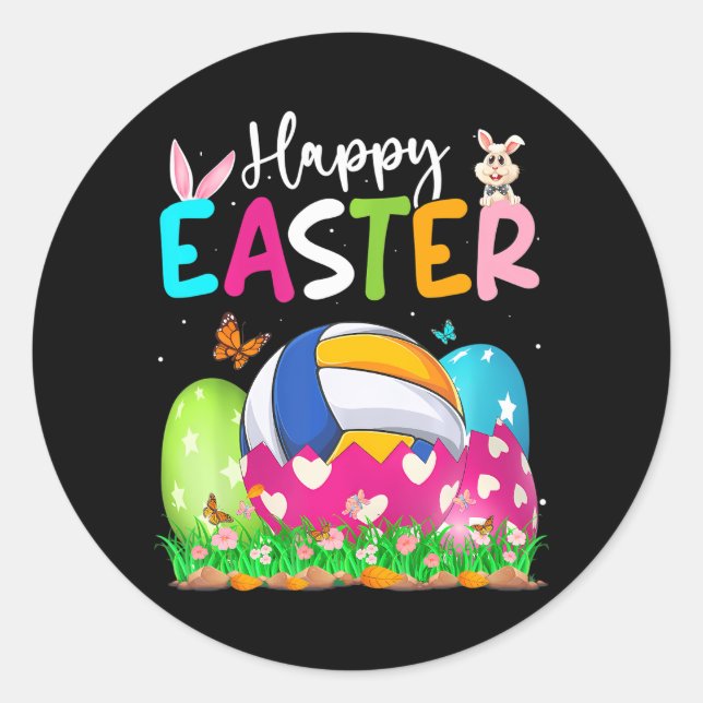 Funny Volleyball Ball Hatched From Egg Easter Day Classic Round Sticker (Front)