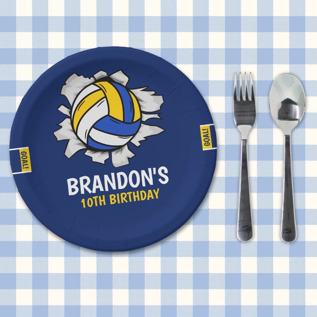 Funny Volleyball Boy Birthday Paper Plates (Creator Uploaded)