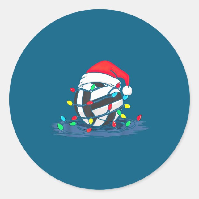 Funny Volleyball Christmas Graphics Lights Lover P Classic Round Sticker (Front)