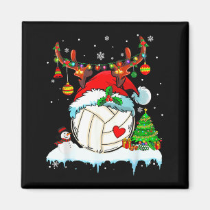 Funny Volleyball Christmas Reindeer Santa Hat Ligh Magnet