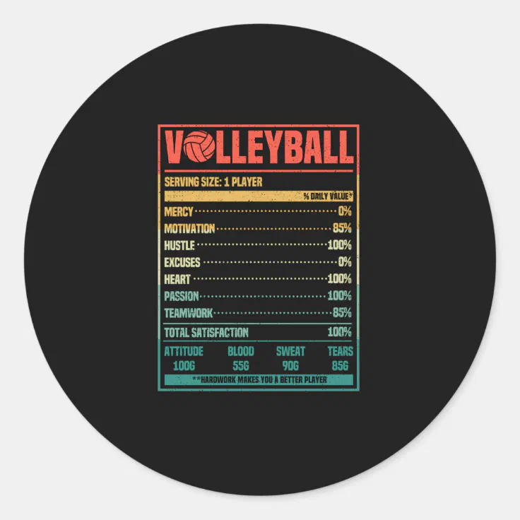 Funny Volleyball Nutrition Facts Vball Team Fan Classic Round Sticker