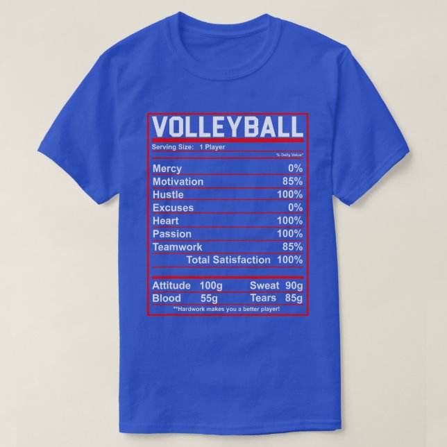 Funny Volleyball Nutrition Facts Women Men  T-Shirt (Design Front)