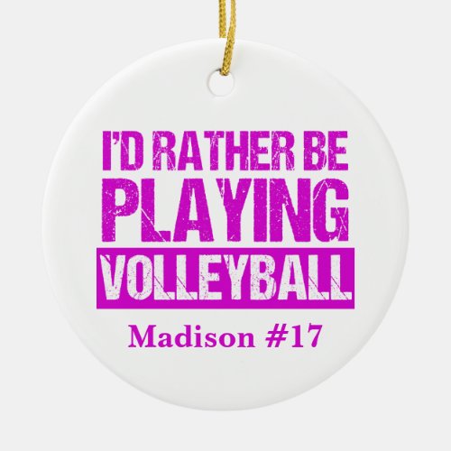 Funny Volleyball Player Name Number Custom Pink Ceramic Ornament