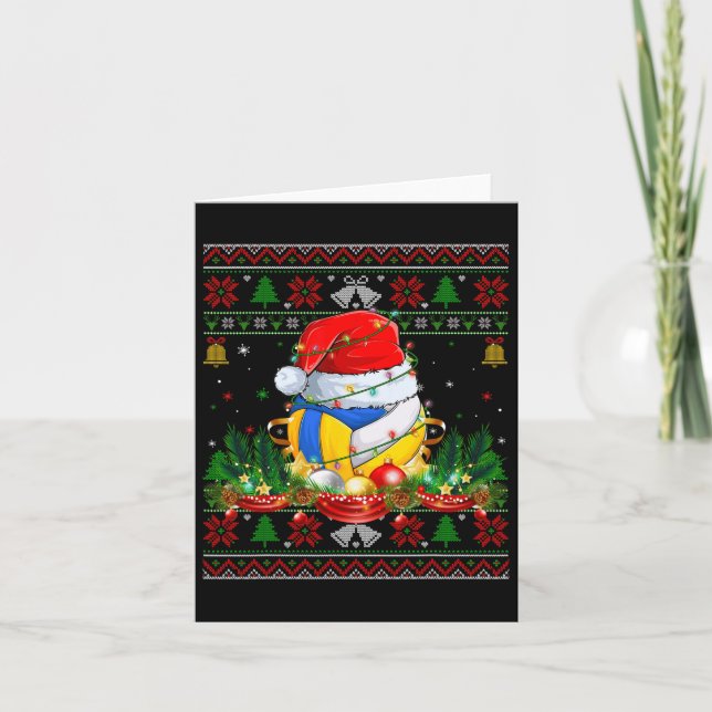 Funny Volleyball Santa Claus Hat Ugly Christmas Sw Card (Front)