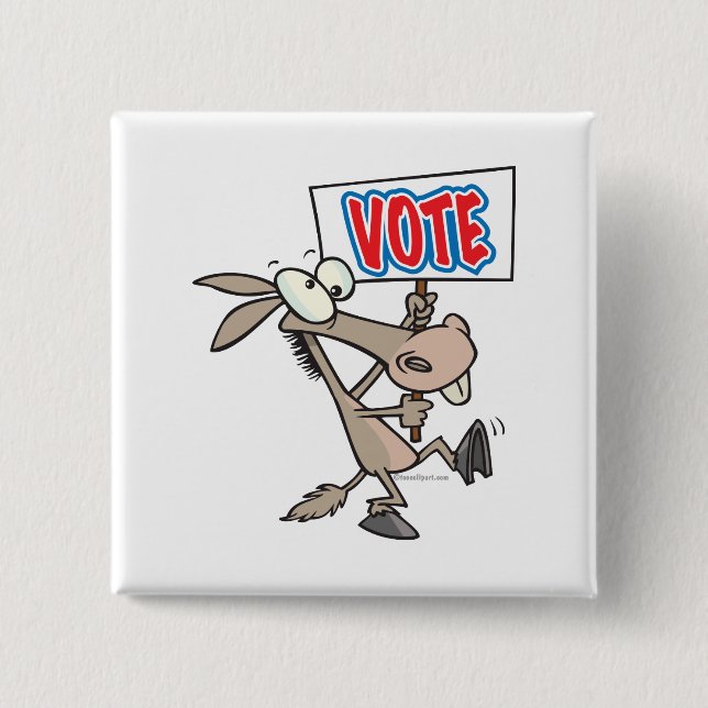 funny vote democrat donkey cartoon button (Front)
