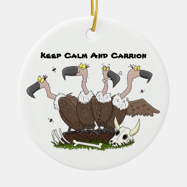 Funny vultures humor cartoon ceramic ornament (Front)