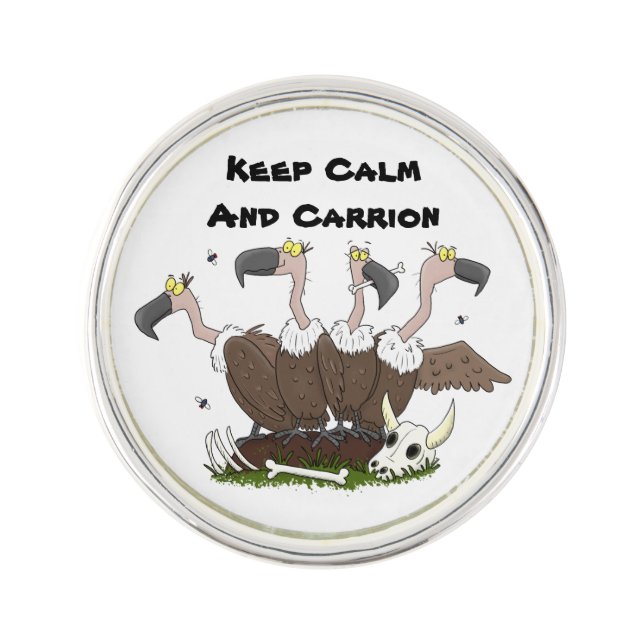 Funny vultures humour cartoon lapel pin (Front)