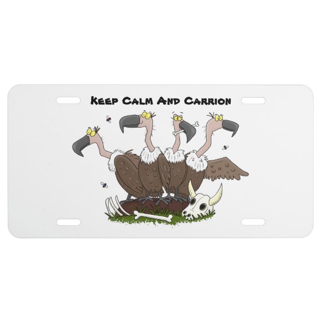 Funny vultures humour cartoon license plate (Front)