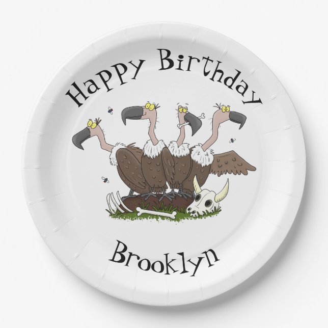 Funny vultures humour cartoon paper plates (Front)