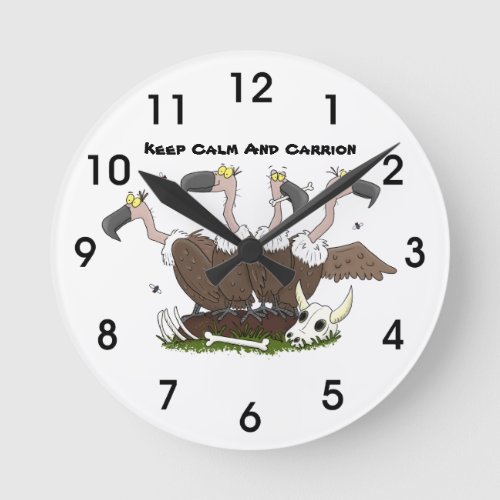 Funny vultures humour cartoon round clock