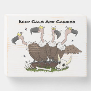 Funny vultures humour cartoon wooden box sign