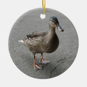 Funny Waddling Duck Custom Birthday Ceramic Ornament