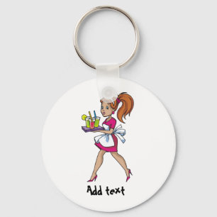 Funny waiter waitress cartoon personalized keychain
