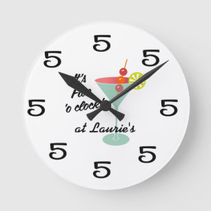 Funny Wall Clock - Martini 5 Five o'clock w/ name