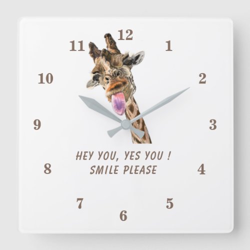Funny Wall Clock Playful Giraffe Smile _ Your Text