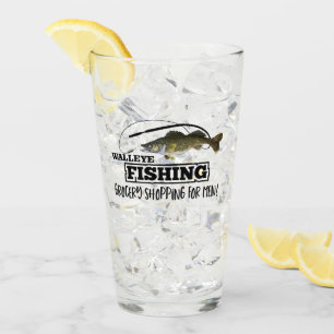 Funny Walleye Fishing Men Grocery Shopping Quote Glass
