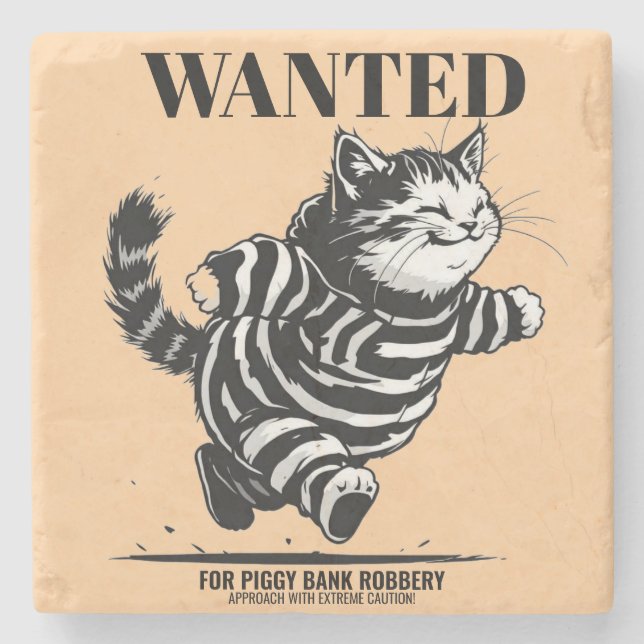 Funny "Wanted" Stone Coaster  (Front)