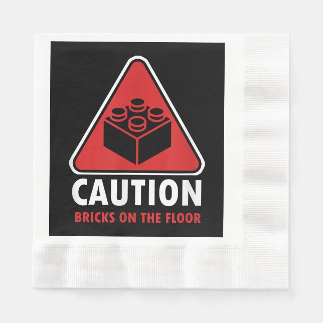 Funny Warning Caution Building Blocks Bricks On Fl Napkins (Front)