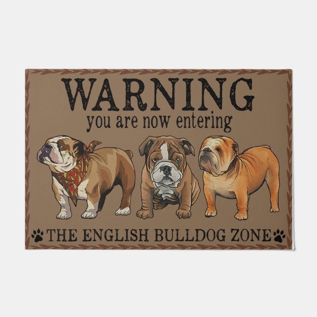 Funny Warning English Bulldog Zone Doormat (Front)
