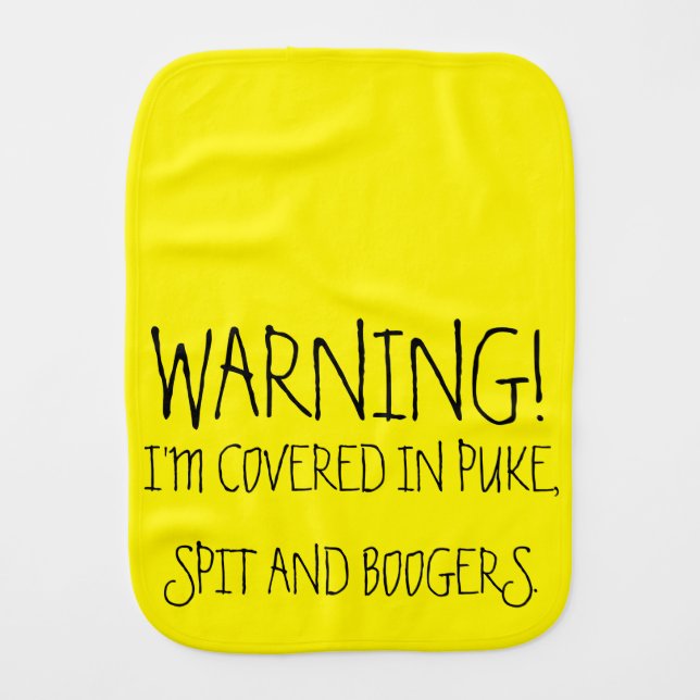 Funny Warning Neon Yellow Baby Burp Cloth Rag (Front)