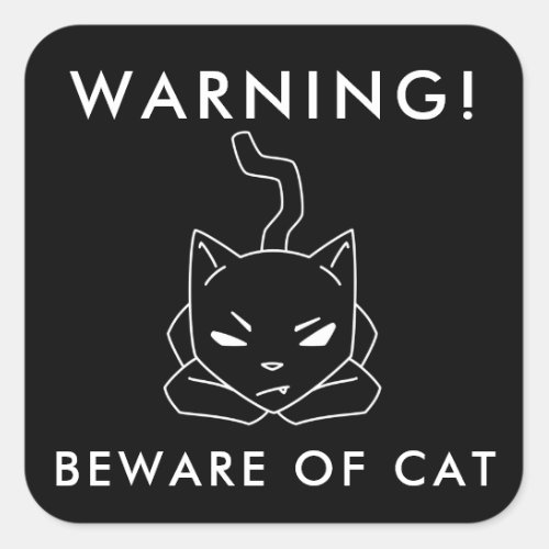 Funny Warning Sign  Angry Cat Logo Square Sticker