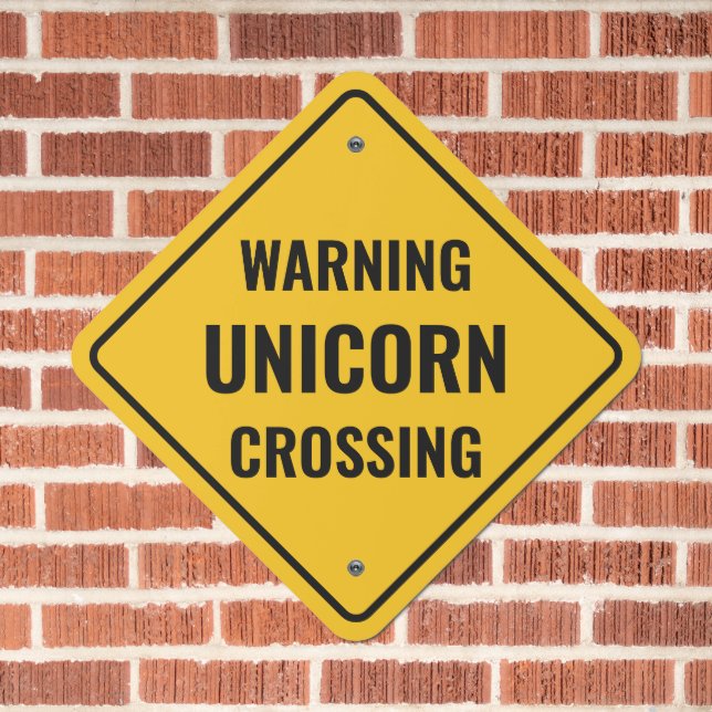 Funny Warning Unicorn Crossing Metal Sign (In Situ(Brick))