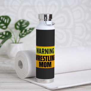 Funny Warning Wrestling Mom Sports Sign Graphic Water Bottle