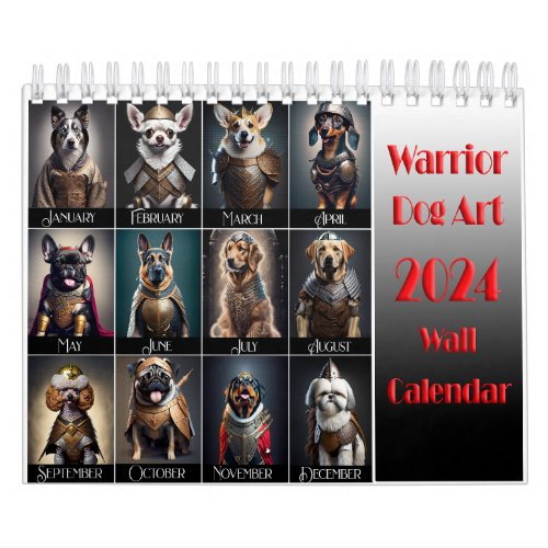 Funny Warrior Dog Lovers 2024 Wall Calendar