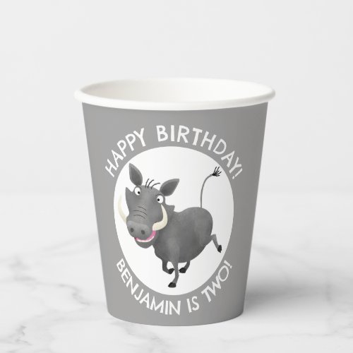 Funny warthog personalized birthday paper cups