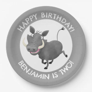 Funny warthog personalized birthday paper plates