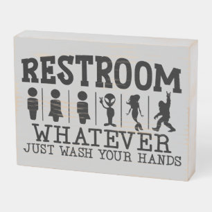 Funny Wash Your Hands Gender Neutral Restroom Wooden Box Sign