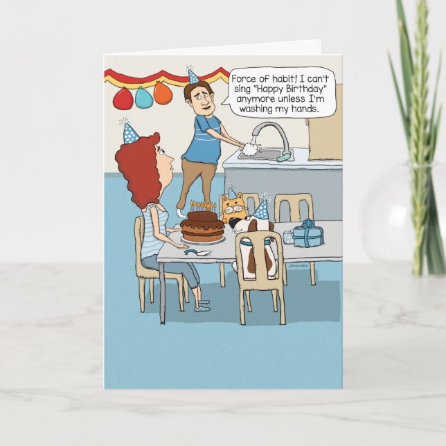 Funny Washing Hands Singing Happy Birthday Card (Front)