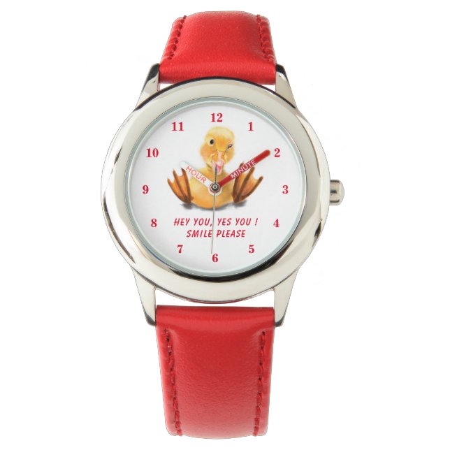 Funny Watch with Happy Duck - Custom Text (Front)