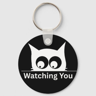 Funny Watching You Cat Cute Minimal Keychain