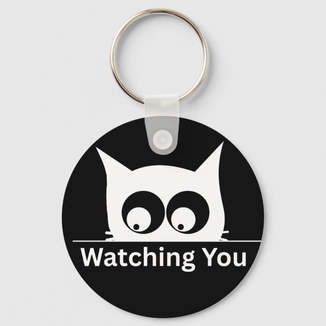 Funny Watching You Cat Cute Minimal Keychain (Front)