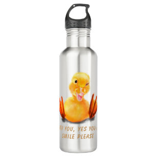 Funny Water Bottle Happy Duck - Custom Text